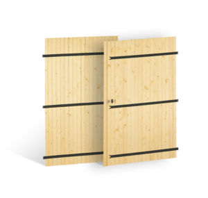 portes de garage à double vantail à barres et écharpes en bois